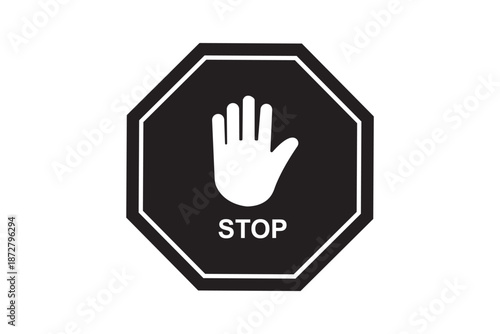stop work authority icon, stop hand icon over red polygon