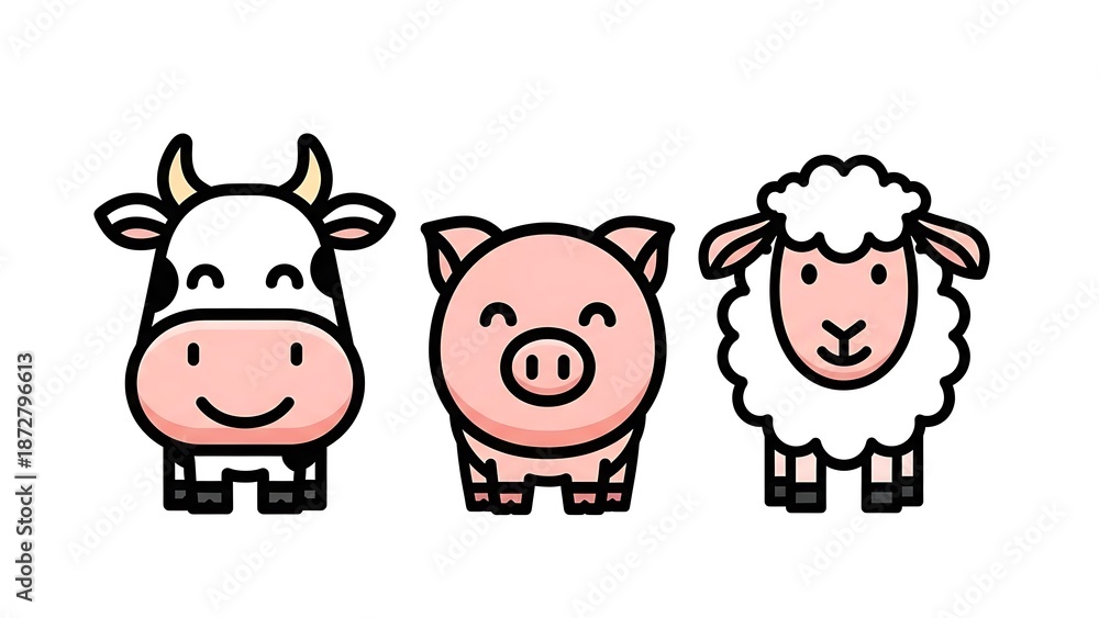 Obraz premium Smiling farm animals standing together.
