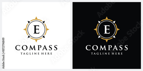 Initial letter E compass logo design, circle logo graphic icon