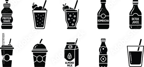 Beach Party Icons. Beach Party Drinks. Colorful isometric vector icons set of Beach Party Drinks: coconut drink, pineapple cup, tropical punch, fruity cooler