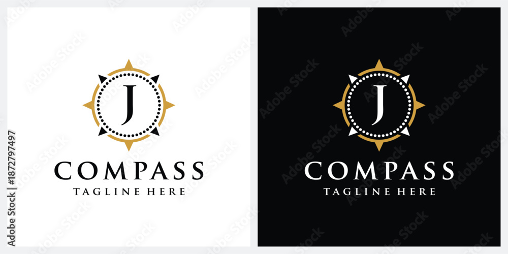 Naklejka premium Initial letter J compass logo design, circle logo graphic icon