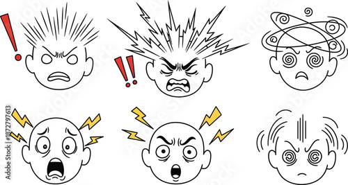 Solid black head with lightning icon representing headache and stress