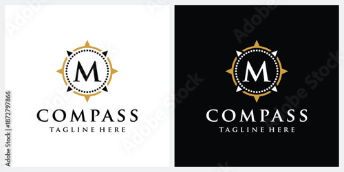 Initial letter M compass logo design, circle logo graphic icon