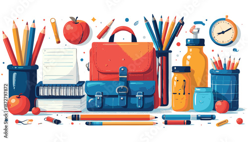 vector Colorful School Supplies and Page Layout
