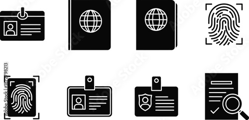 Simple line icon collection of driver licences ID cards and identification documents in monochrome style for use in apps websites printable templates and forms
