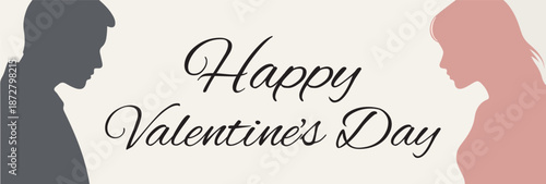 Silhouettes of a couple with a valentine s day greeting in elegant cursive script