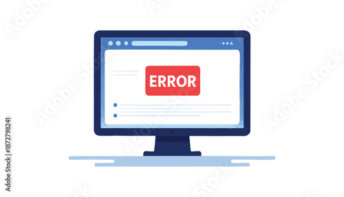 vector Computer Monitor Displaying Error Message Screen