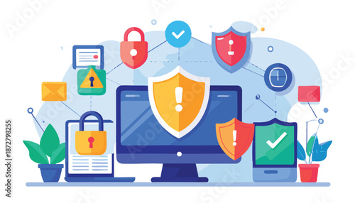 vector Computer Security and Protection Concept Illustration