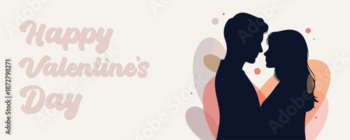 Happy valentine s day illustration featuring a silhouette of a couple embracing