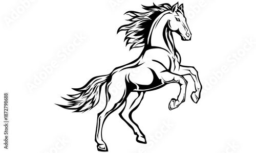 Black and White Horse Illustration Running.