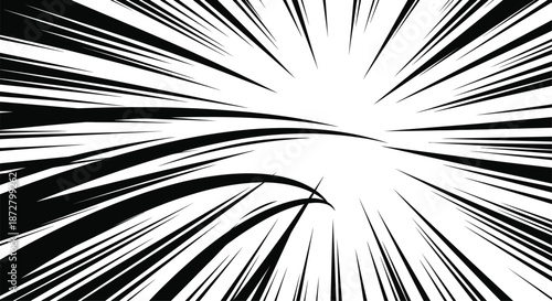 Manga speed lines of radial comic vector background. Cartoon flash, rays of explosion, boom and roar force. Abstract sparks and perspective motion