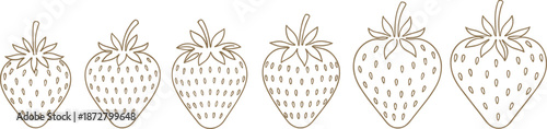 Strawberry outline illustration set featuring hand-drawn fruit shapes, simple berry designs, organic food elements, and decorative sketches