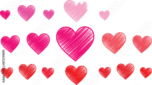 Hand-drawn heart illustration collection featuring colorful sketch-style love symbols, romantic shapes, and decorative Valentine’s Day elements