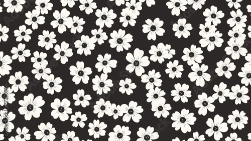 White flowers pattern on black background.