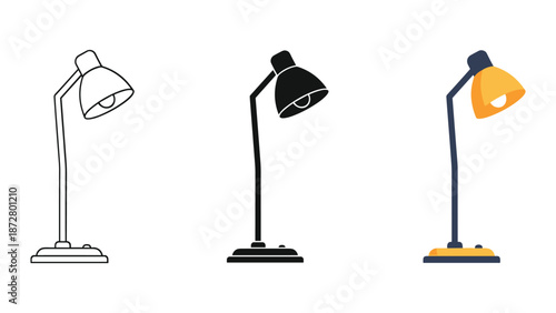 Three desk lamps with different colors and designs