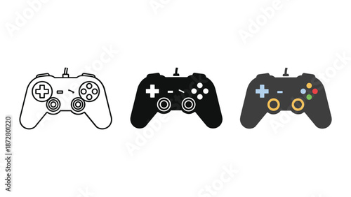 Different game controller designs on white background