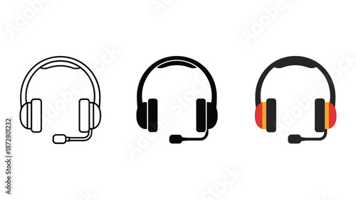 Headset icons in various styles and colors