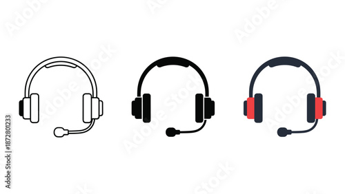 Headset icons in various colors and styles for customer support