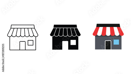 Storefront icons set with different awning designs