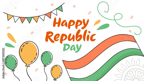 Happy Republic Day India Flag Festive Celebration Banner with vector illustration