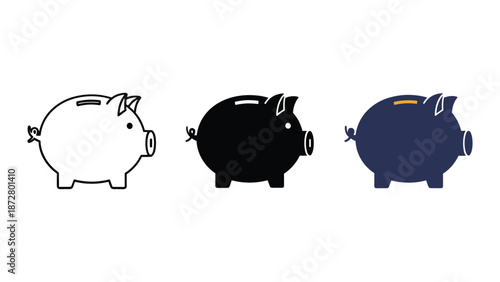 Three piggy banks in different colors
