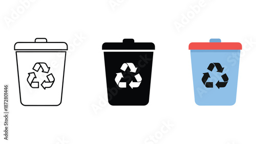 Recycling bin icons set for waste management