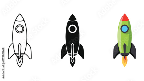 Three different rocket ship designs