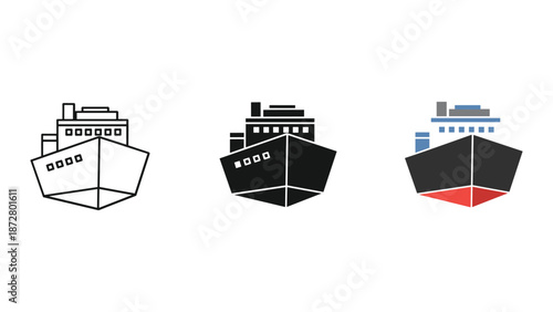 Cruise ship icon set in different styles