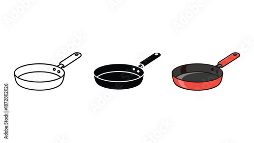 Three frying pans in different colors and styles