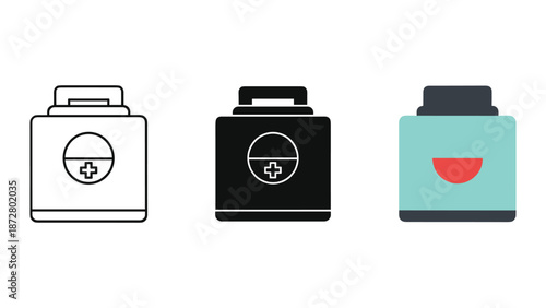 First aid kit icons in various colors and styles