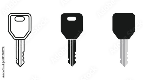 Three different keys with various shading styles