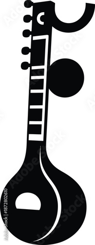 Stylized illustration of a sitar with a white background