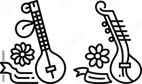 Indian classical musical instruments with decorative elements