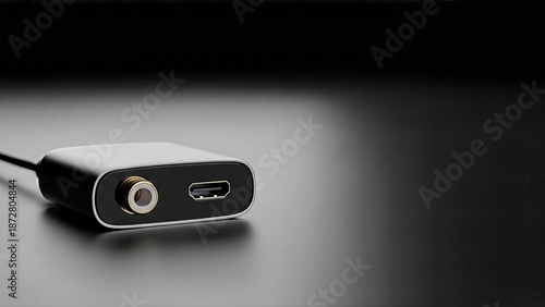 Modern USB C to Coaxial Digital Audio Converter Adapter on a Dark Background.