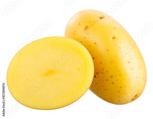 Two fresh, raw potatoes isolated on transparent background  