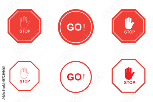 Red stop sign with hand gesture and green go sign icon from TEE.ai, representing decision, permission, and rules.