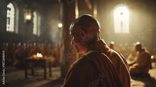 Monks in Meditation - A Serene Gathering of Spiritual Seekers.