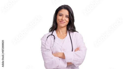 Foto Female doctor with stethoscope smiling arms crossed