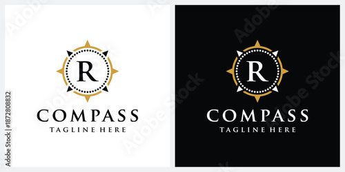 Initial letter R compass logo design, circle logo graphic icon