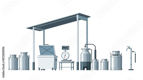 Industrial brewing equipment with stainless steel fermentation vessels and processing line.