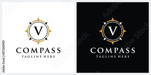 Initial letter V compass logo design, circle logo graphic icon