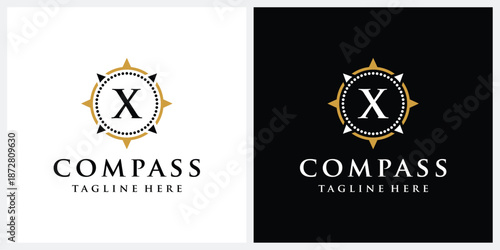 Initial letter X compass logo design, circle logo graphic icon