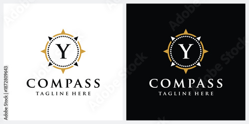 Initial letter Y compass logo design, circle logo graphic icon
