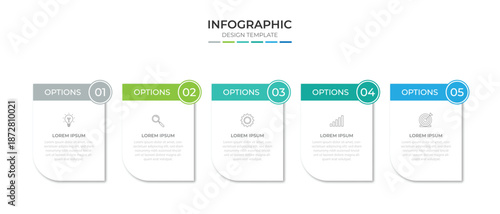 Infographic design template with icons and 5 options or steps. Can be used for process diagram, presentations, workflow layout, banner, flow chart, info graph