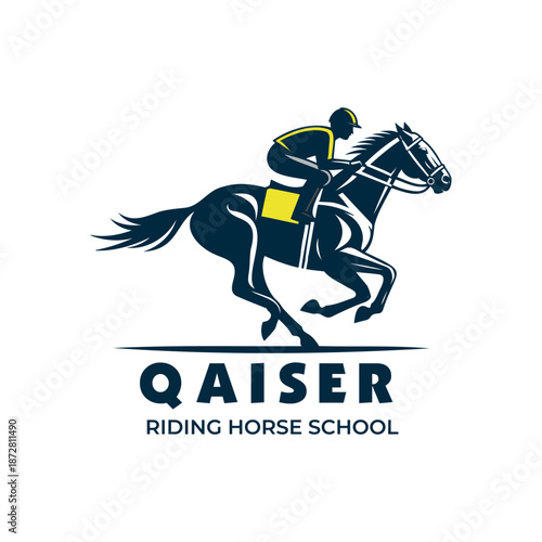 Horse riding school logo with equestrian illustration