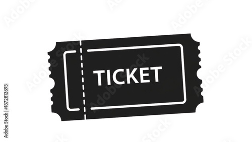 A black ticket stub with a white border and the word ticket on a plain white background