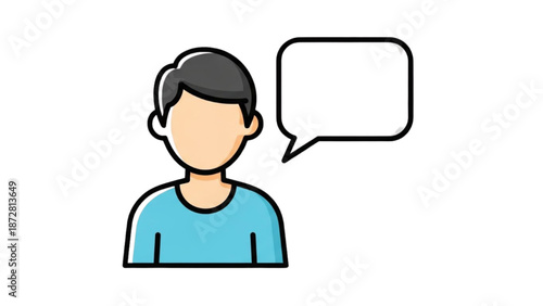 Illustration of a person with a speech bubble, representing communication or dialogue