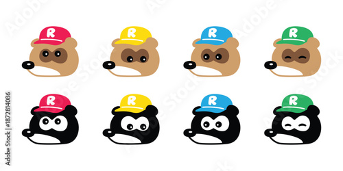 raccoon vector tanuki cap sport cartoon character icon funny japan smile puppy pet doodle symbol illustration isolated design