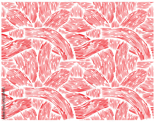 Red abstract pattern featuring flowing curved brush strokes and textured lines. Ideal for backgrounds, wallpapers, or design elements in modern art projects, branding