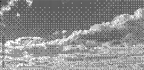 Bitmap vintage pixel art texture. Black and white cloud pattern in retro game style.